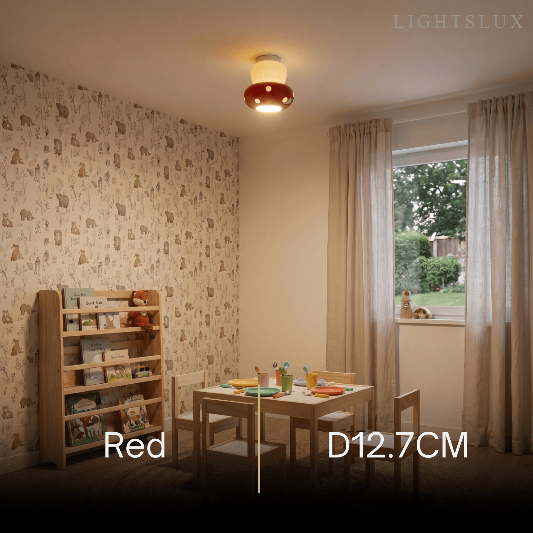 Vivara Retro Mushroom Ceiling Light -- Ceramic Red/Black for Bedroom