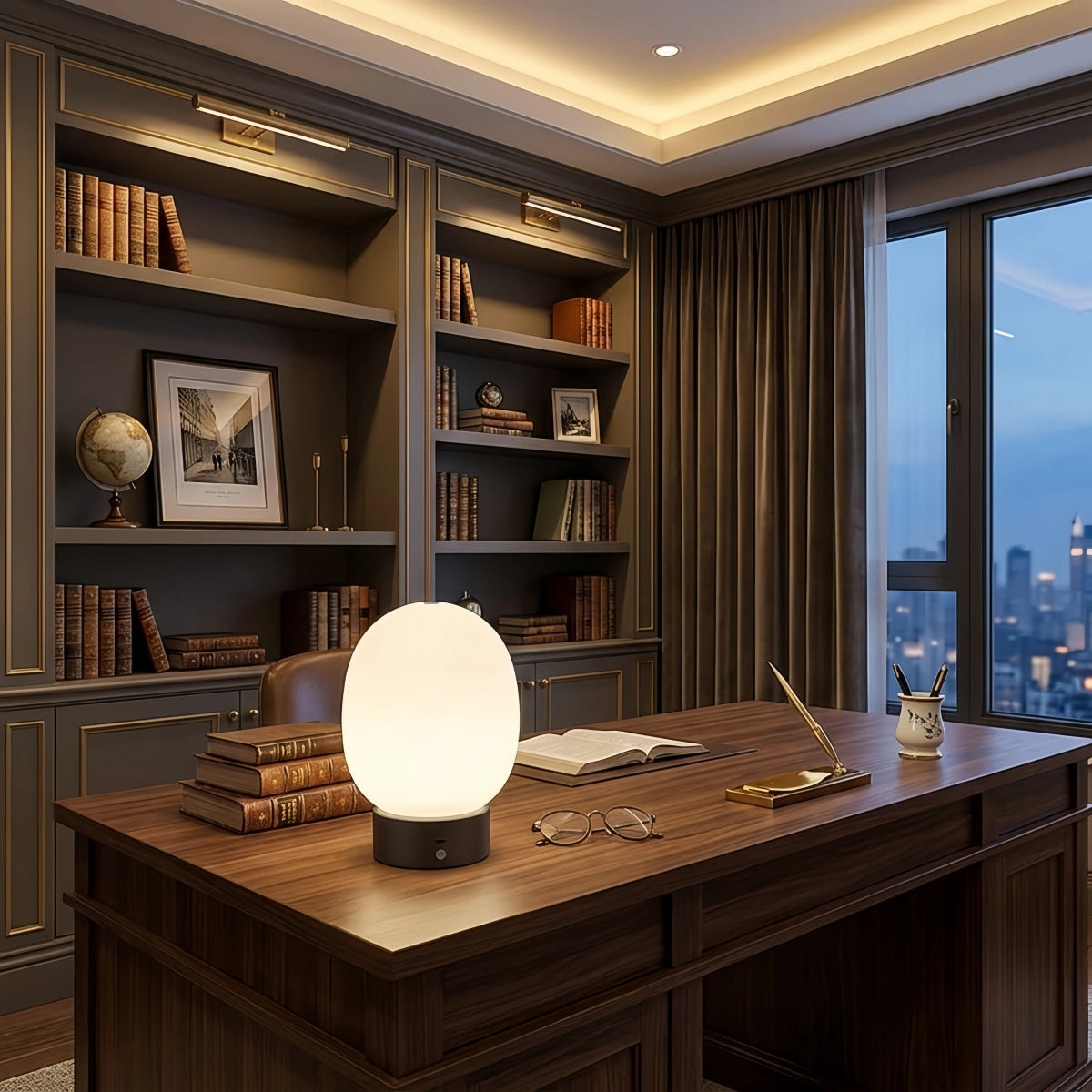 Crema Light Table Lamp -- Metal & Frosted Glass with Touch & Human Induction for Bedroom Living Room