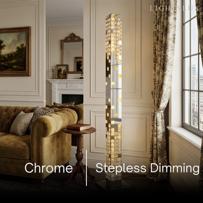Excelis Modern Crystal Floor Lamp – Stainless Steel & Crystal Chrome for Living Room