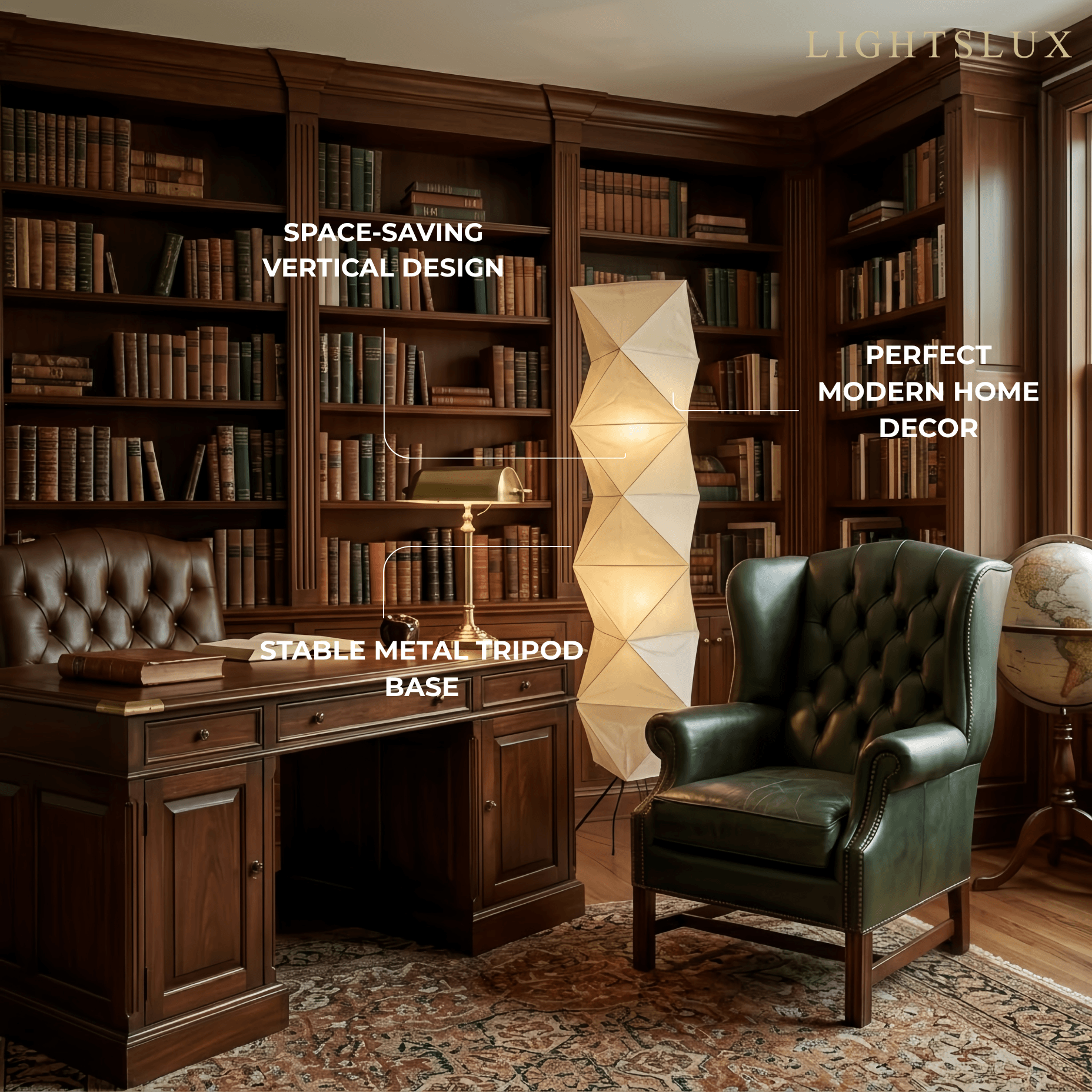 Minimalist Origami Floor Lamp -- Metal & Paper Milk White  for Bedroom