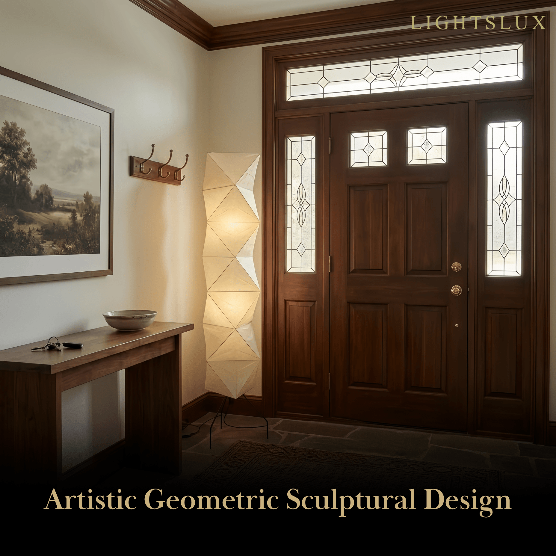 Minimalist Origami Floor Lamp -- Metal & Paper Milk White
