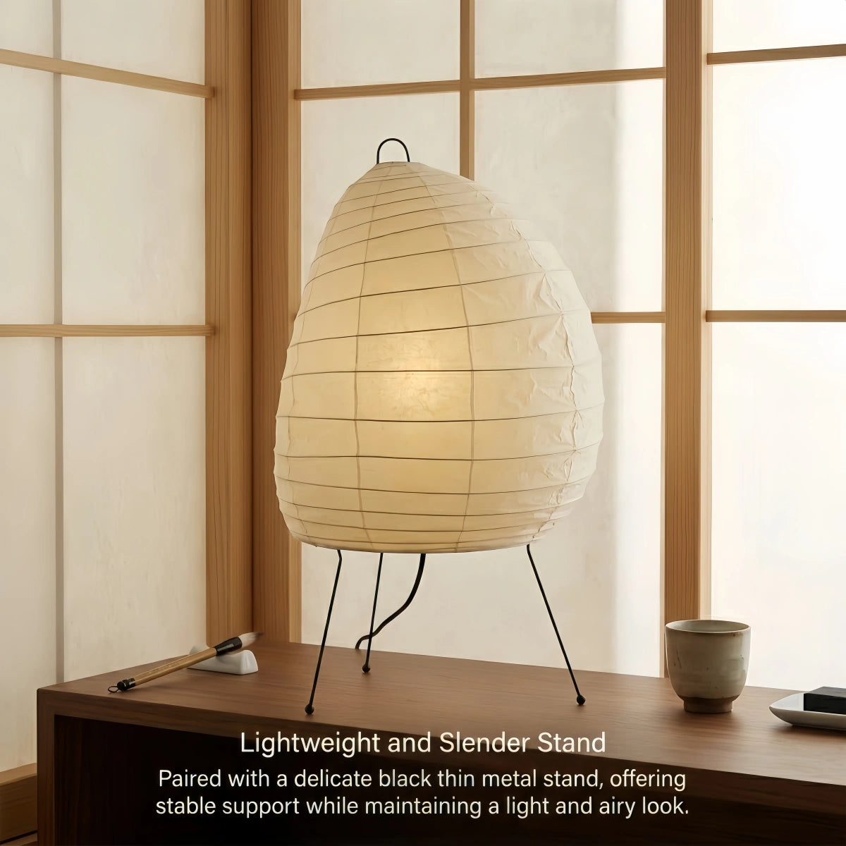 Table Lamp -- Metal & Rice Paper Beige for Bedroom