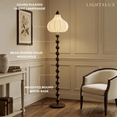 Sandora Mid-Century Floor Lamp -- Wood & Fabric for Room