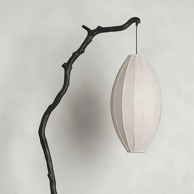Zenno Wabi-sabi Sculptural Tree Floor Lamp -- Resin & Fabric Black/Brown for Living Room Detail