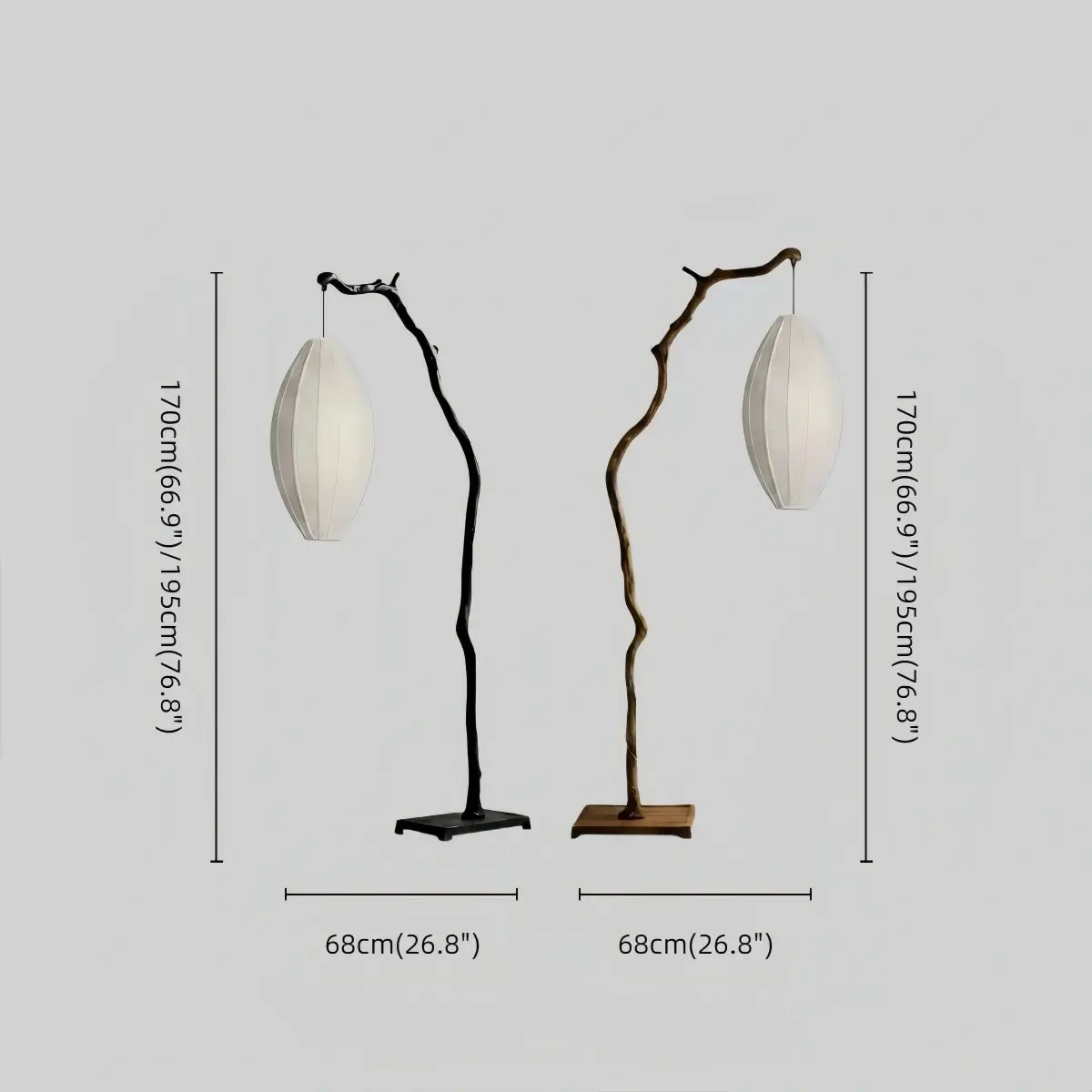 Zenno Wabi-sabi Sculptural Tree Floor Lamp -- Resin & Fabric Black/Brown for Living Room Size