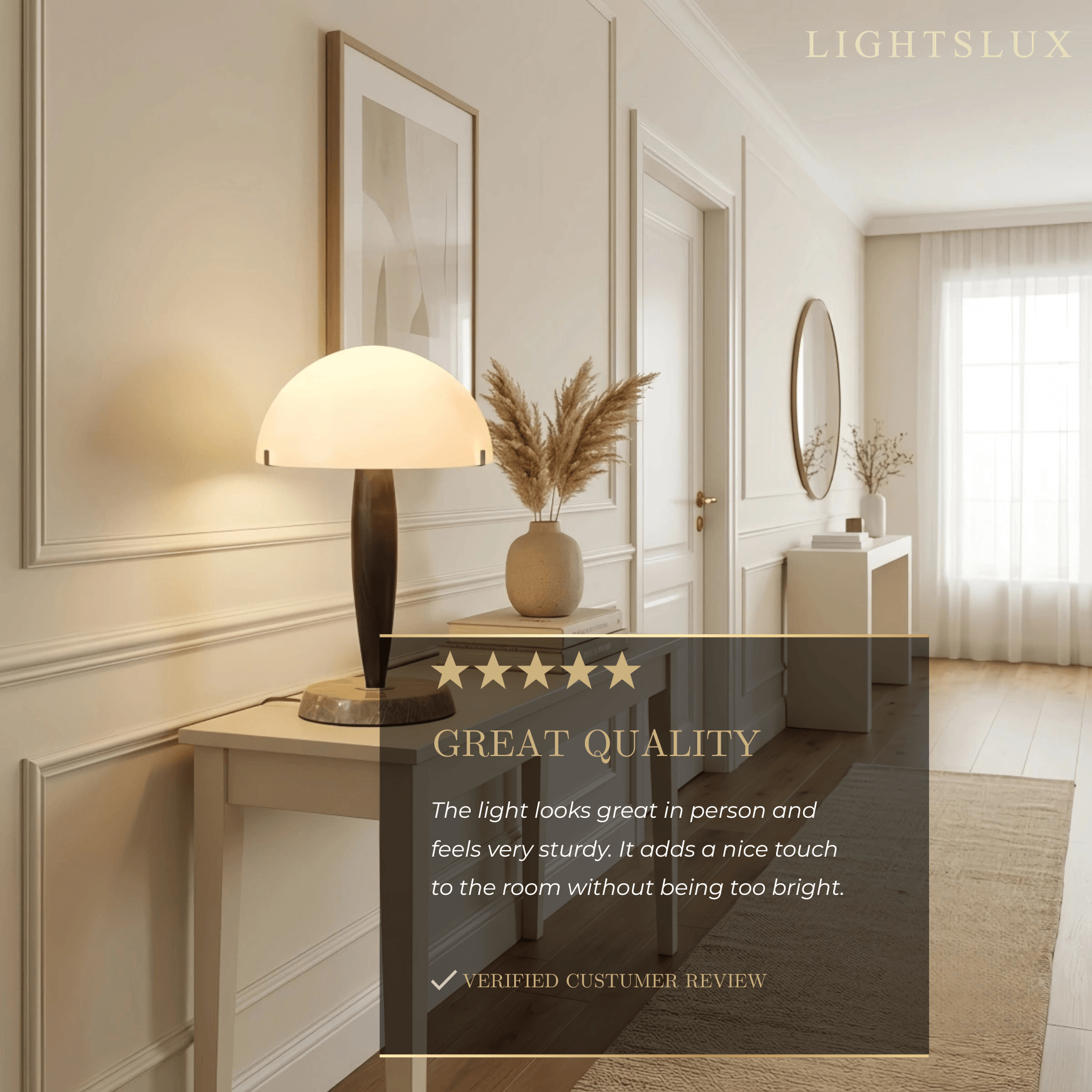 Modern Table Lamp -- Glass & Walnut Wood & Marble for Hallway