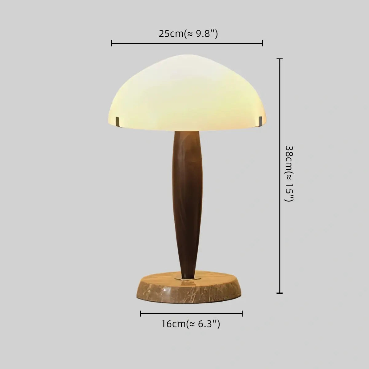 Zenno Modern Table Lamp -- Glass & Walnut Wood & Marble for Bedroom Size