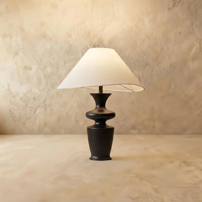 Sandora Classical Fabric Shade Table Lamp -- Natural Wood & Black/White for Bedroom