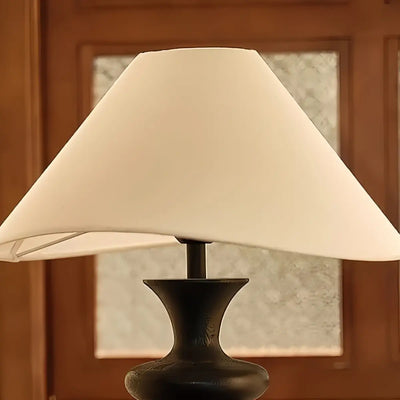 Sandora Classical Fabric Shade Table Lamp -- Natural Wood & Black/White Shade Detail