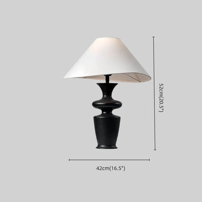 Sandora Classical Fabric Shade Table Lamp -- Natural Wood & Black/White for Bedroom Size