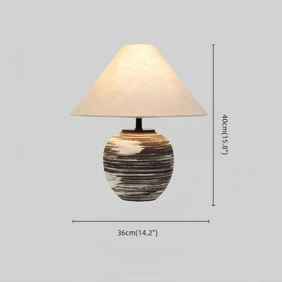 Sandora Wabi-sabi Ceramic Table Lamp -- Fabric Shade Black/Beige for Bedroom Size
