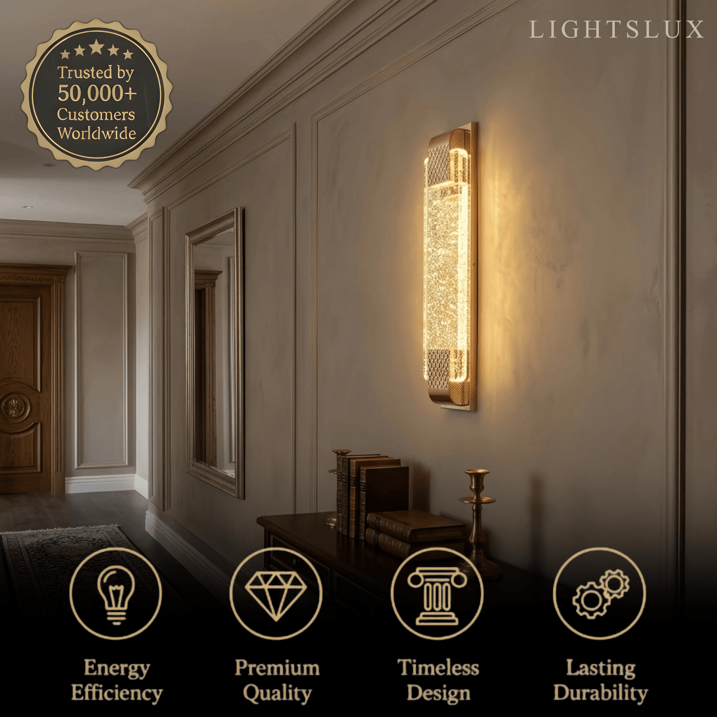 Luxury Wall Lamp – Gold Crystal Rectangular Bedroom