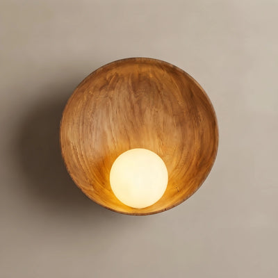 Zenno Minimalist Rustic Bowl Wall Lamp — Natural Resin & Metal with Warm Glow Bedroom