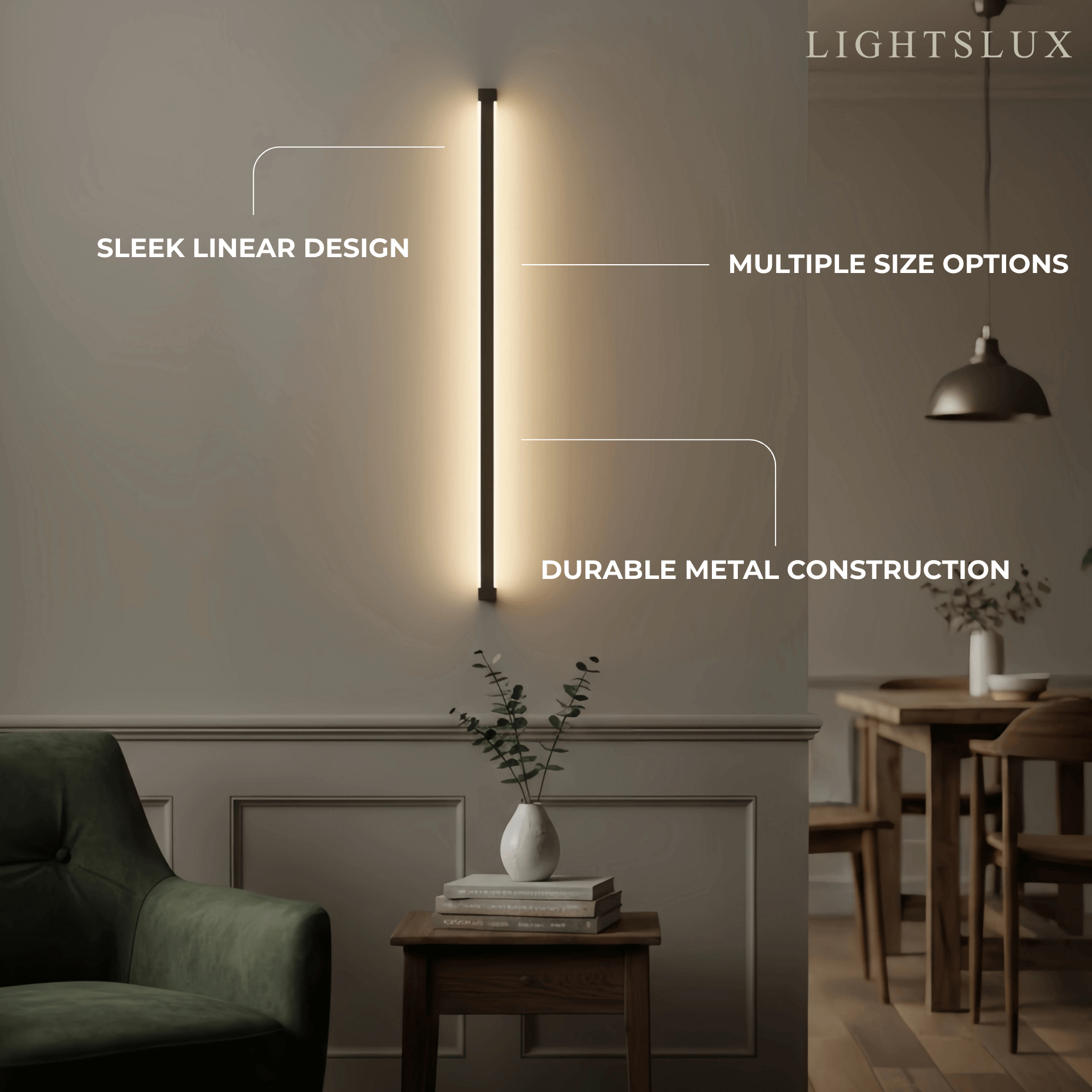 Arcato Modern Linear LED Wall Lamp – Black Wall-Mounted Light for Living Room