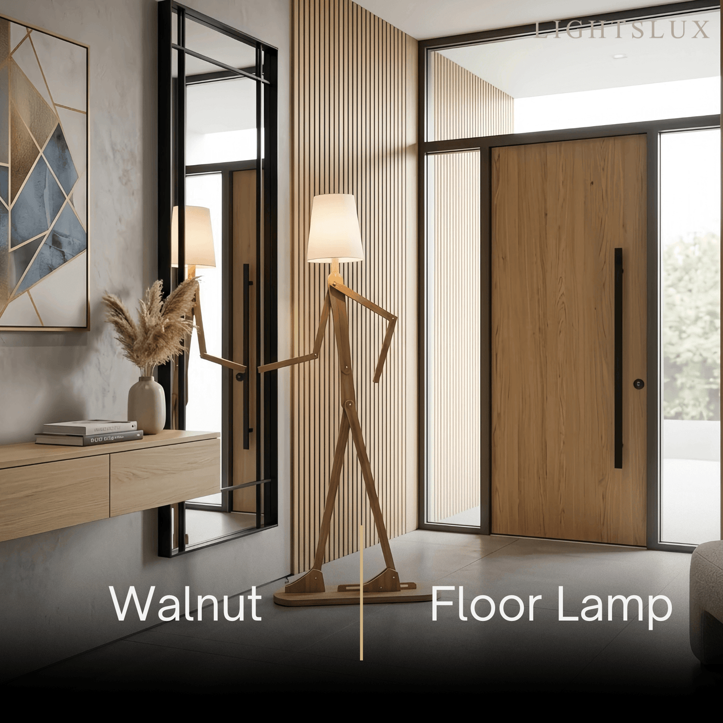 Zenno Art Deco Wood & Fabric Floor Lamp