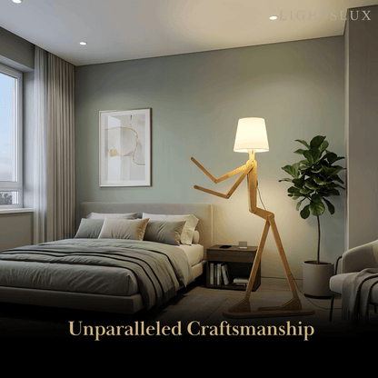 Zenno Art Deco Wood & Fabric Floor Lamp