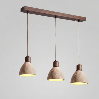 Strata Modern Organic Pendant Light — Travertine Stone & Wood Kitchen Island Lighting