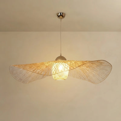 Bamburo Modern Pendant Light - Rattan & Bamboo Hooded Shade for Dining Room