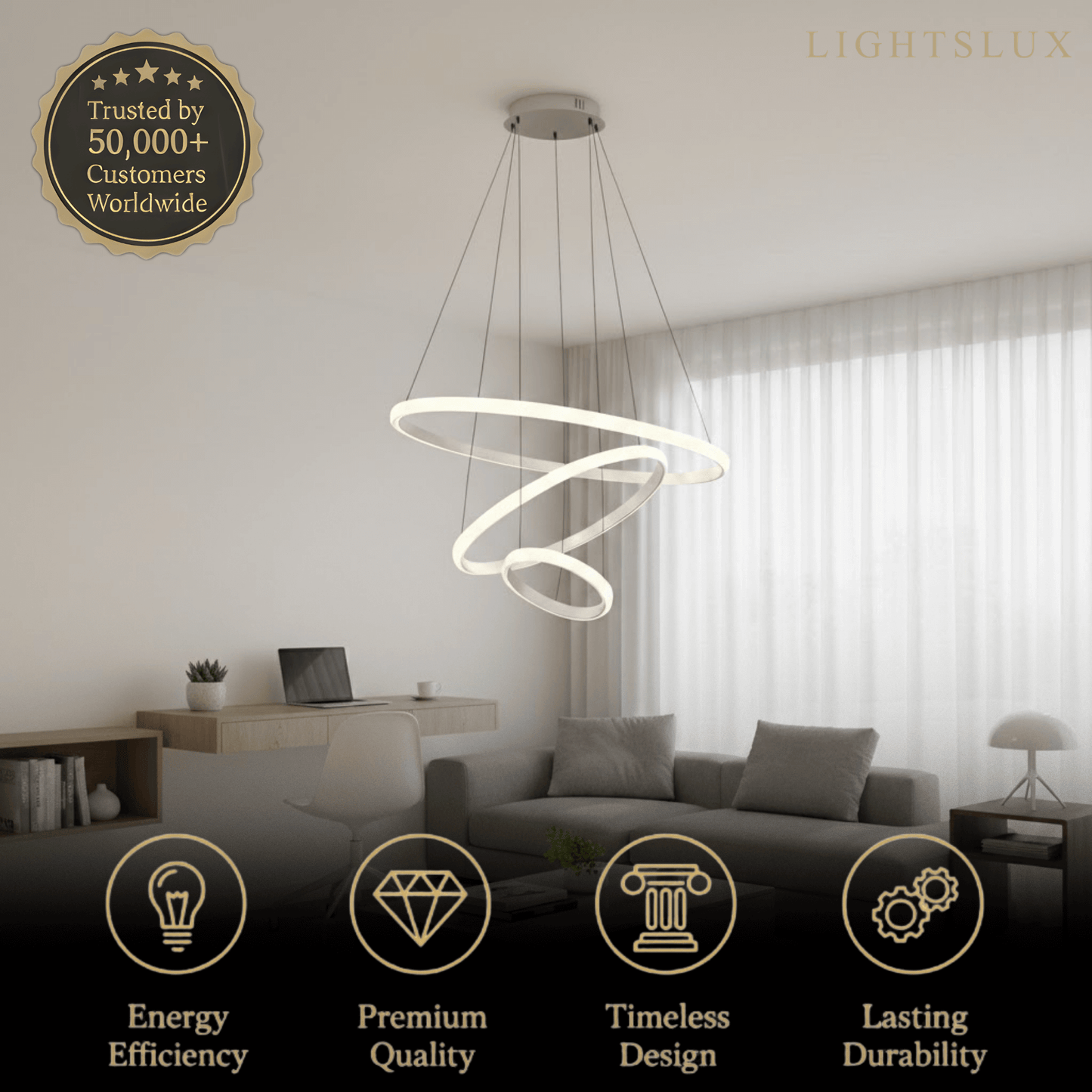 Velora Modern Metal Ring Pendant Light –  Fixture for Living