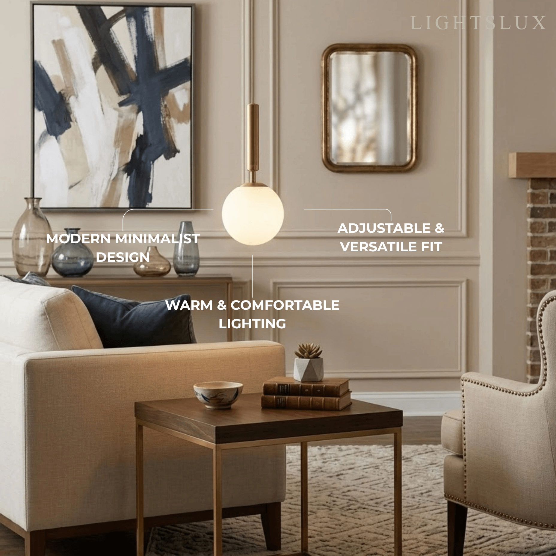 Modern Gold Pendant Light – Globular Glass/Metal Fixture