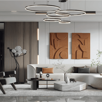 Modern 5-Ring Black Pendant Light Living Room
