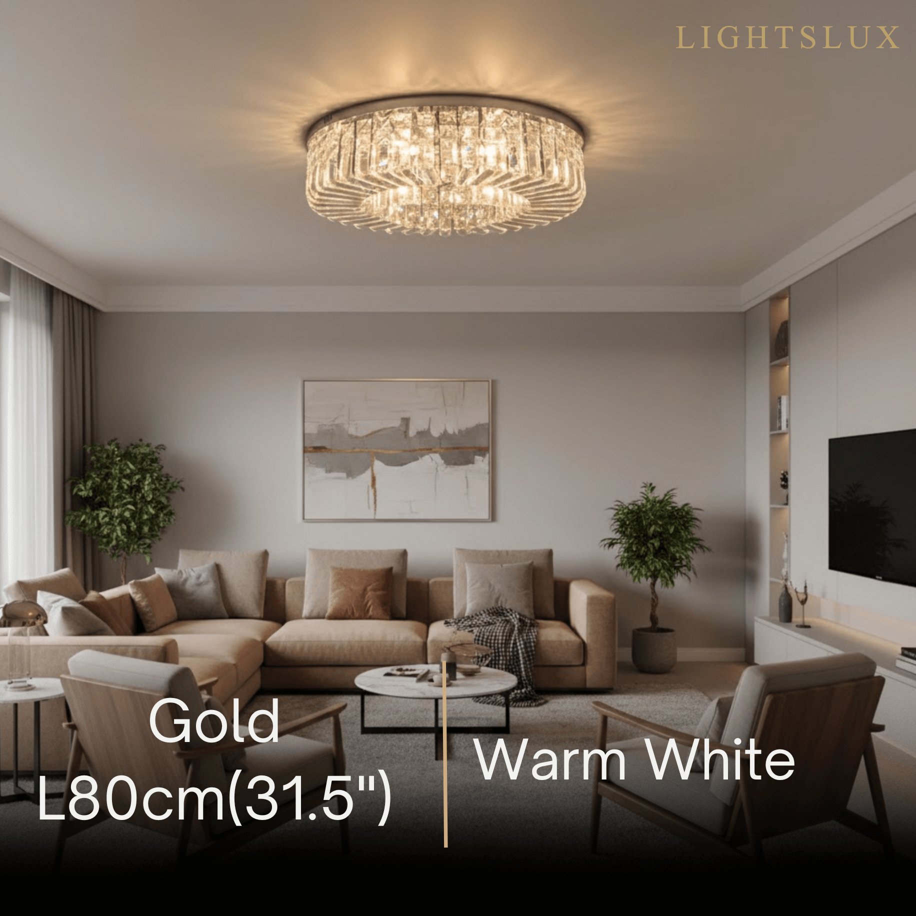 Royal Round LED Ceiling Light – Chrome/Gold Finish for Living