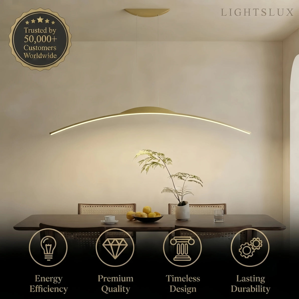 Arcato Modern Linear Pendant Light - Black/Gold Metal Remote Control Dining Room