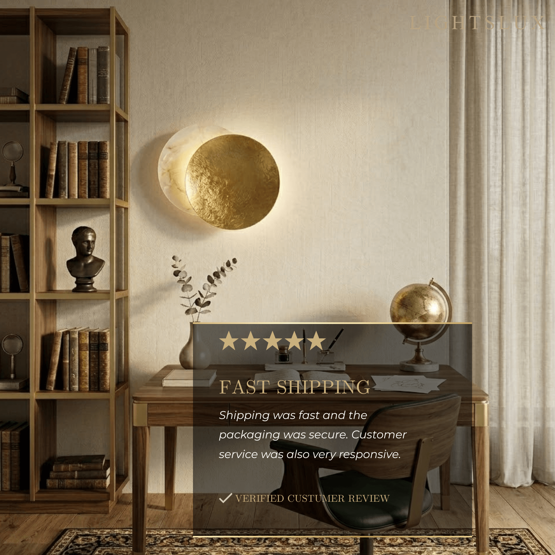 Lunara Nordic Moon LED Wall Lamp – Metal Gold/Red Copper for Bedroom
