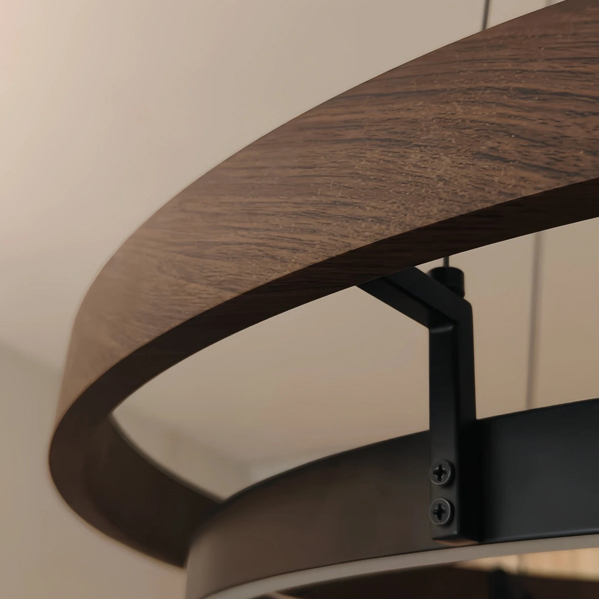 Zenno Modern Farmhouse Chandelier – Wood & Black Acrylic Circular LED for Dining Room