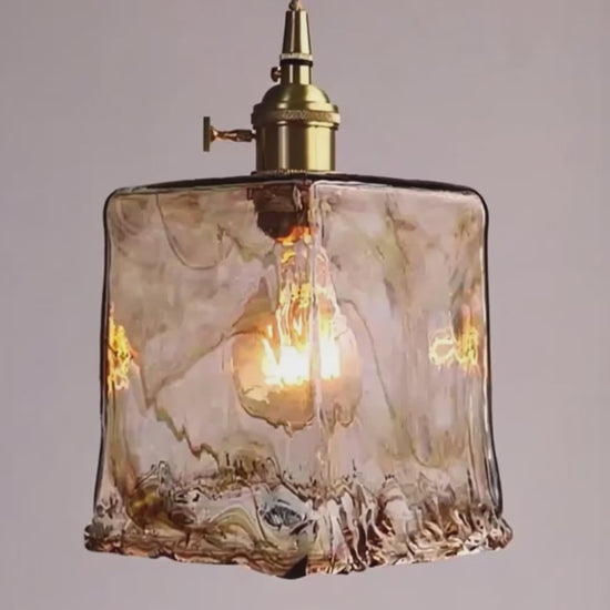 Vetro Retro Pendant Light – Amber Glass/Metal Fixture for Dining Room
