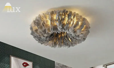 Lunara Art Deco Round Ceiling Light Art Feather — White/Yellow/Pink/Gray Bedroom