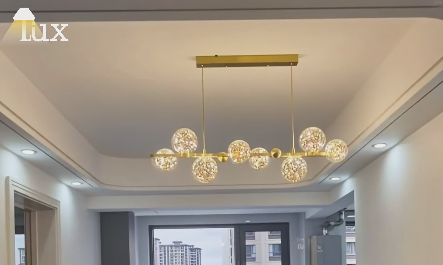 Nebula Modern Bubble Chandelier – Gold/Black Metal with Clear Crystal Glass for Kitchen
