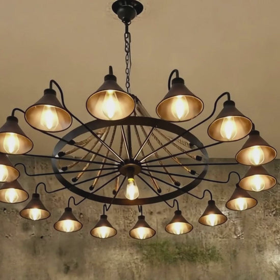 Industrial Ring Chandelier - Black Metal