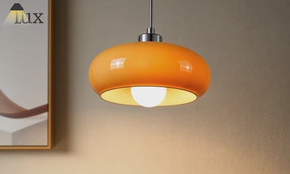 Crema Modern Pendant Light – Orange/White Metal Fixture for Dining Room