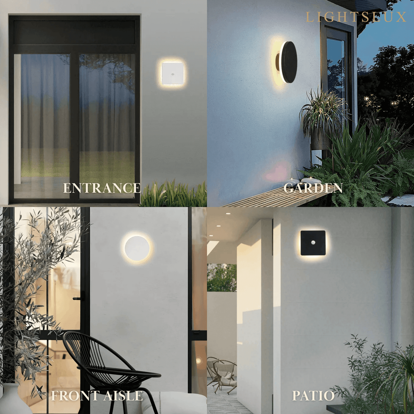 Solara Minimalist LED Outdoor Wall Lamp – Black/White Round/Square Porch Sensor Light