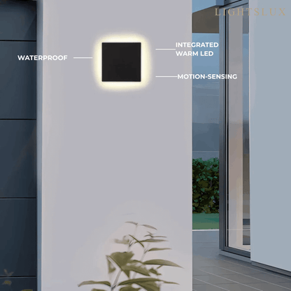 Solara Minimalist LED Outdoor Wall Lamp – Black/White Round/Square Porch Sensor Light