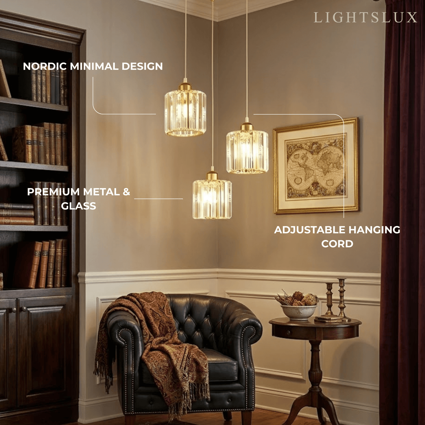 Vetro Nordic LED Pendant Light-Metal/Glass Black/Gold for Dining Room/Living Room